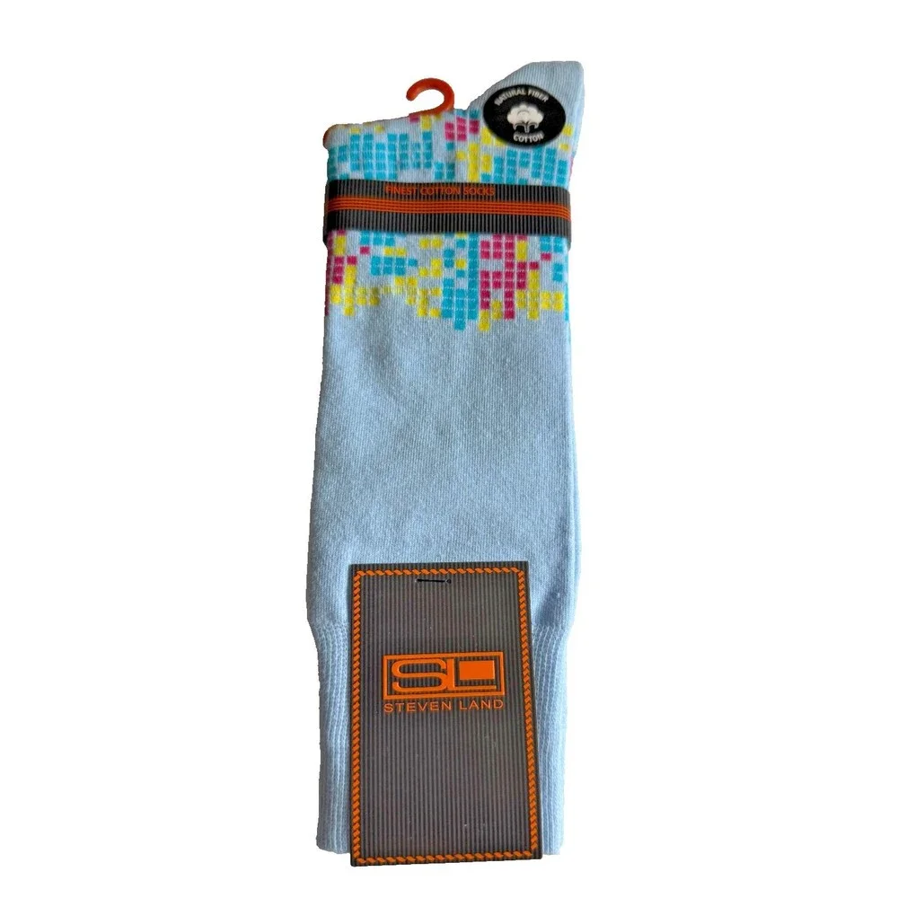 Steven Land Mens Dress Socks Casual Fun Blue Multicolor Cotton Sock Size 10-13